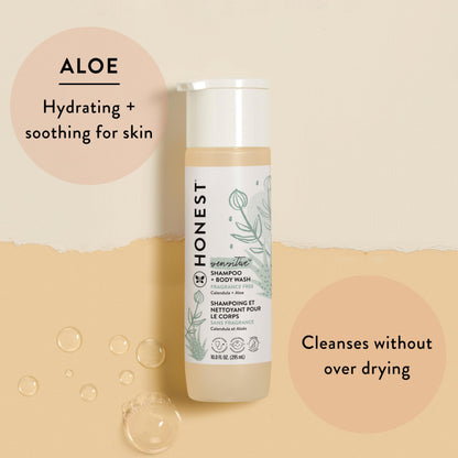 The Honest Company 2-in-1 Cleansing Shampoo and Body Wash for Sensitive Skin, Tear-Free, Hypoallergenic with Naturally Derived Ingredients, Fragrance-Free, 10 fl oz
