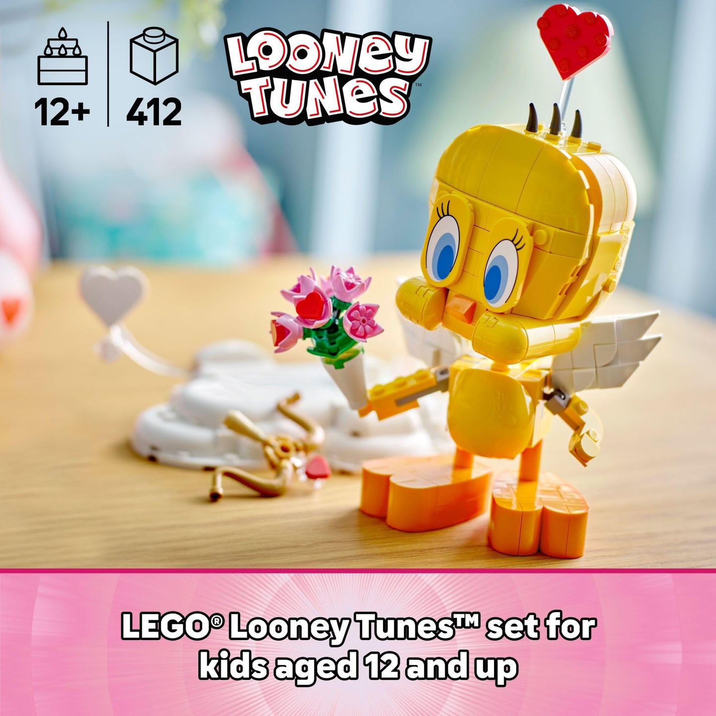 LEGO Looney Tunes Sweetheart Tweety Bird Building Toy for Adults & Kids - Tweety Figure W/Display Pedestal & Accessories for Girls & Boys, Ages 12+ - Gift & Craft for Valentine's Day - 40824