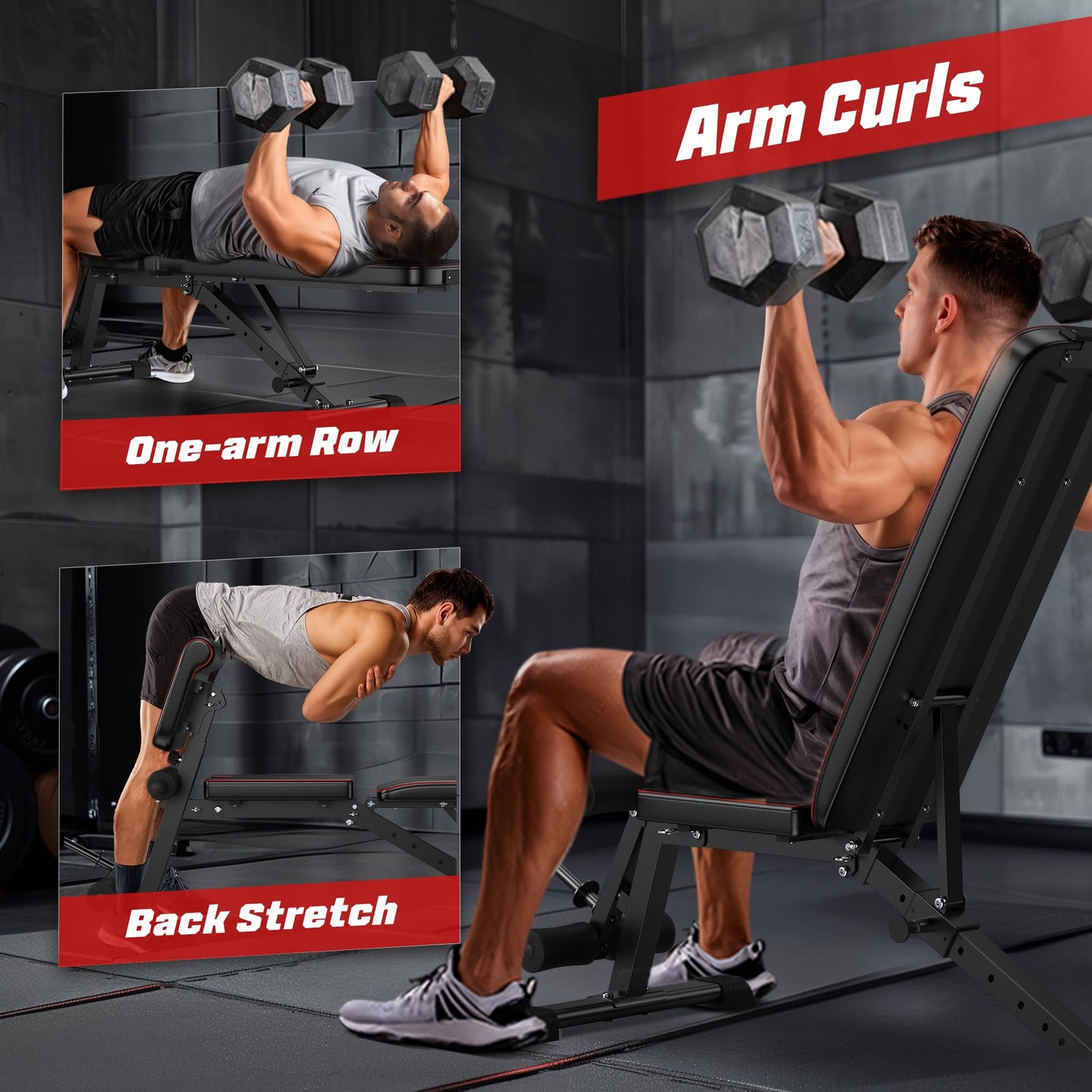 FLYBIRD 3 in 1 Adjustable Weight Bench with Leg Extension & Preacher Curl Pad for Full Body Workout, 800LBS Foldable Exercise Bench at Home Gym, Portable Lifting Incline Decline Flat Strength Training