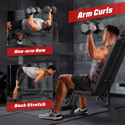 FLYBIRD 3 in 1 Adjustable Weight Bench with Leg Extension & Preacher Curl Pad for Full Body Workout, 800LBS Foldable Exercise Bench at Home Gym, Portable Lifting Incline Decline Flat Strength Training