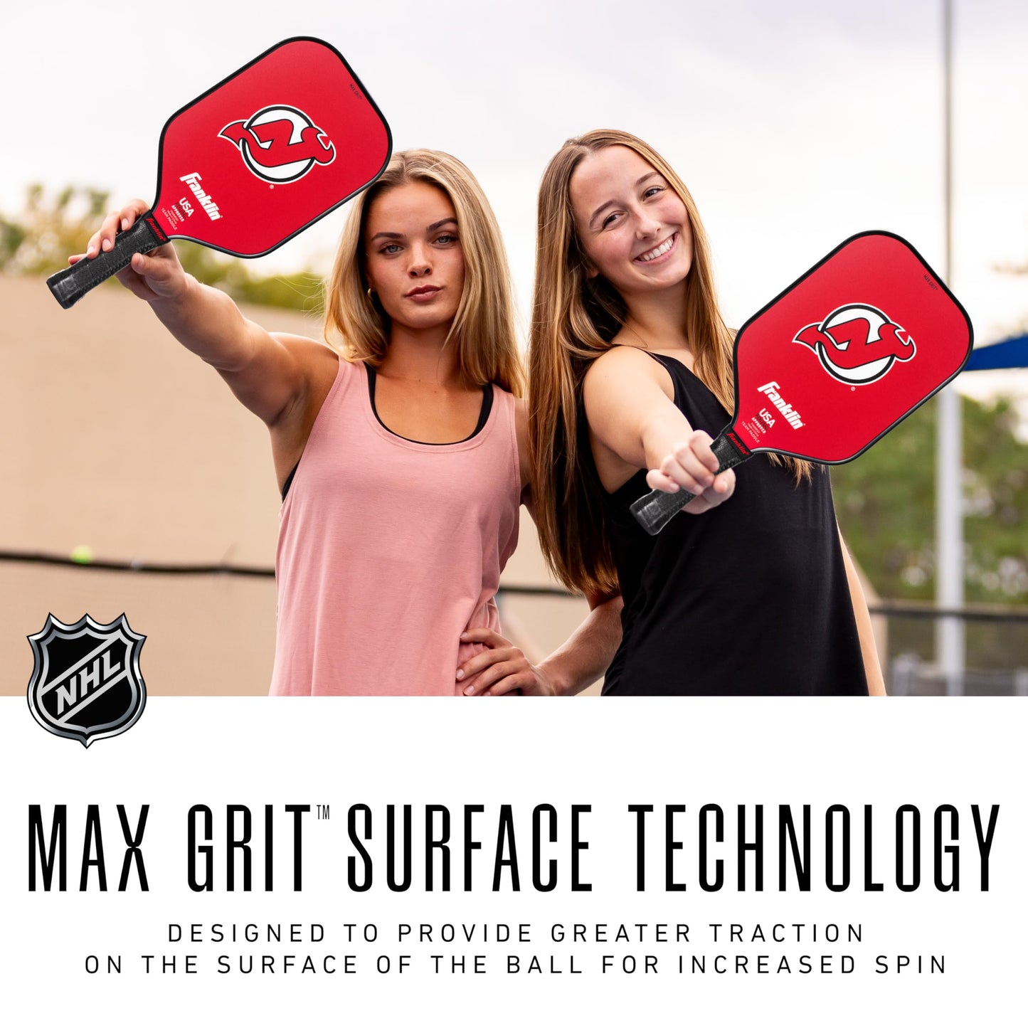 Franklin Sports NHL New Jersey Devils Pickleball Paddle - Official NHL Team Rackets - USAP (USAPA) Approved Premium Quality Pickleball Paddles - Authentic Team Logos + Colors