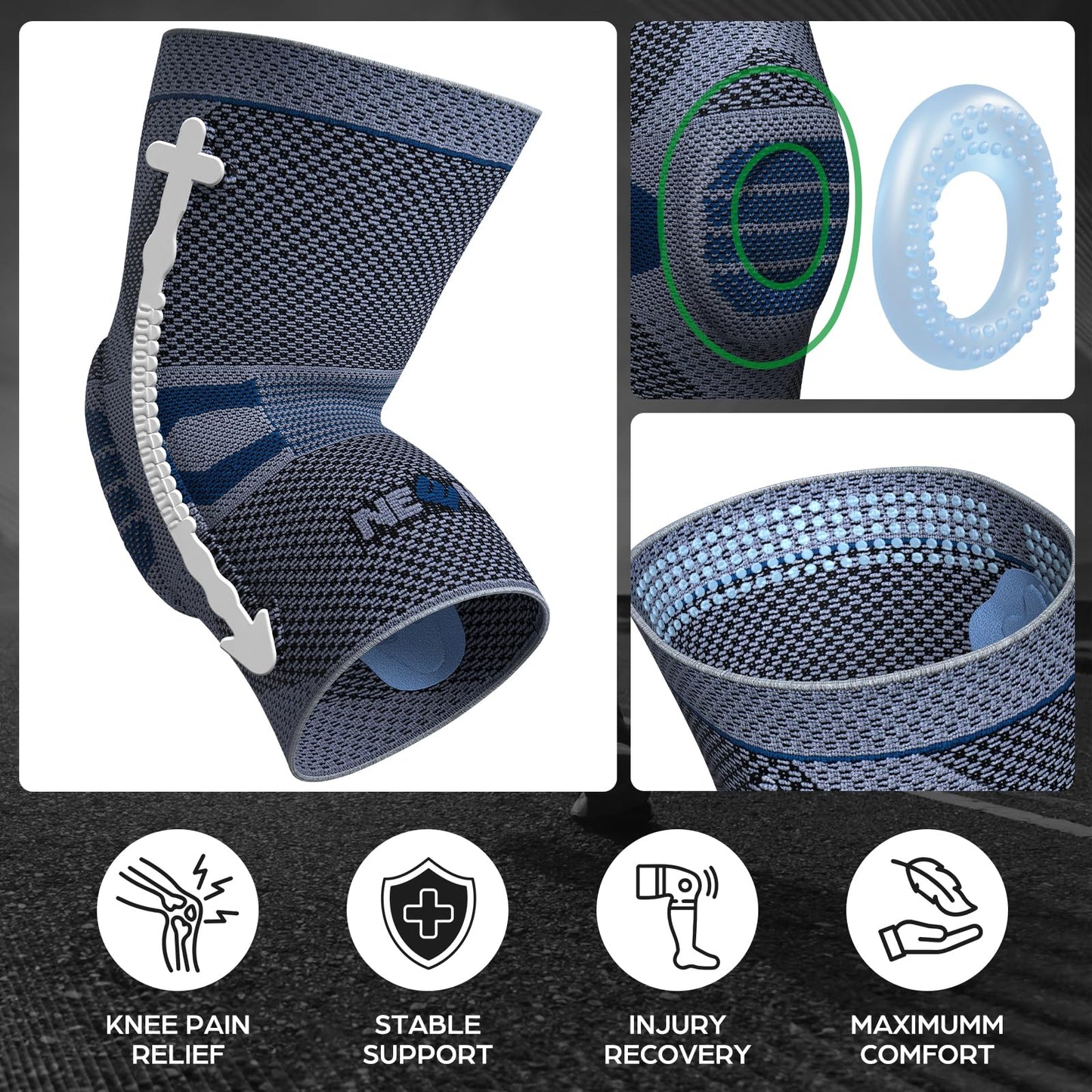 NEENCA Professional Knee Brace for Pain Relief, Medical Knee Compression Sleeve, Knee Support with Horizontal Knit Tech for Meniscus Tear, ACL, Arthritis, Joint Pain, Runner, Workout