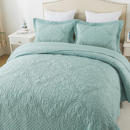 Travan 3-Piece Queen Quilt Set Quilted Bedspread Oversized Microfiber Lightweight Bedspread Coverlet Set with Shams Bedding Set for All Season, Blue, Queen Size