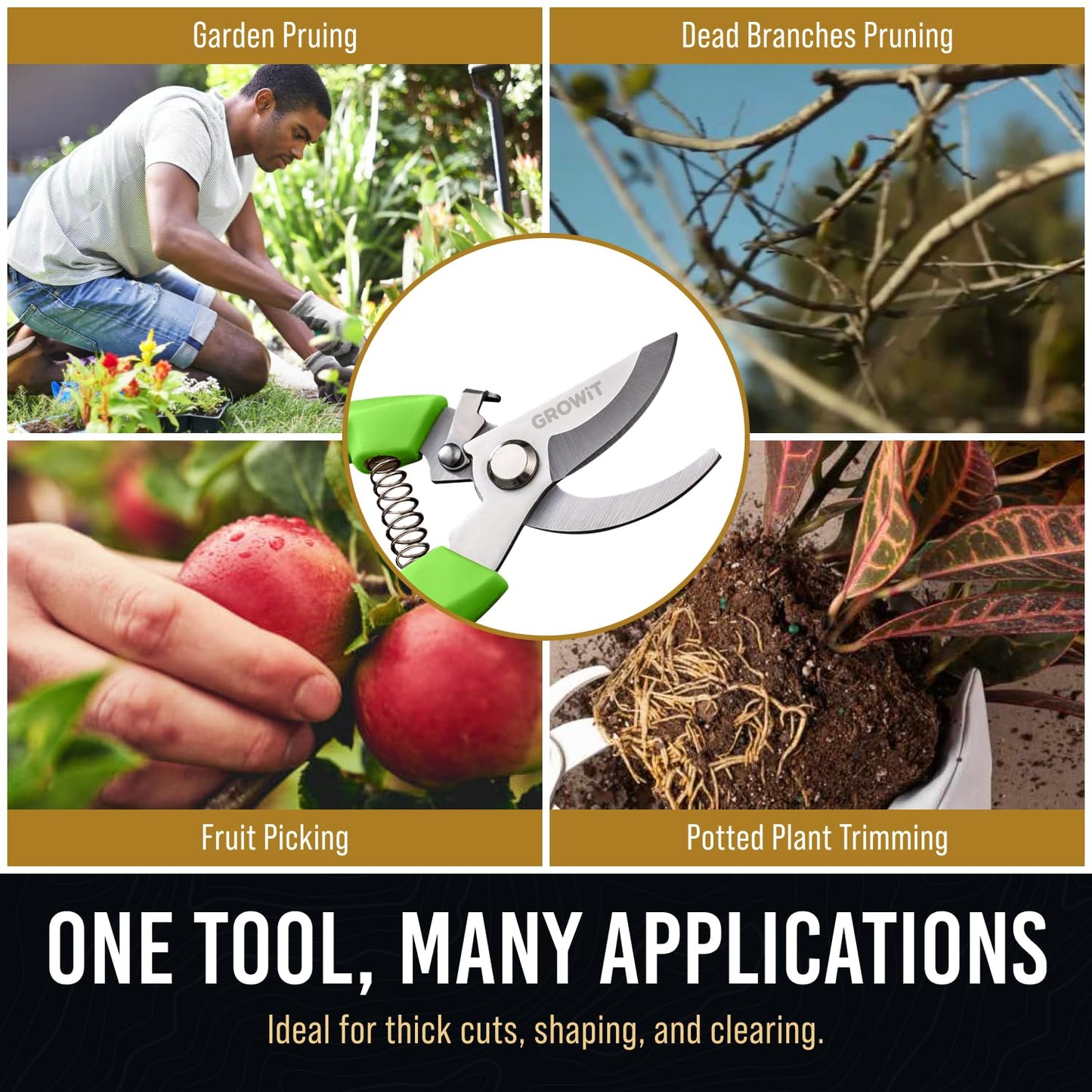 Craft911 Pruning Shears & Gardening Scissors Set - 7" Titanium Coated Sharp Garden Clippers, Stainless Steel Flower Shears for Plant - Garden Pruners, Florist Scissors with Non-Slip Grip