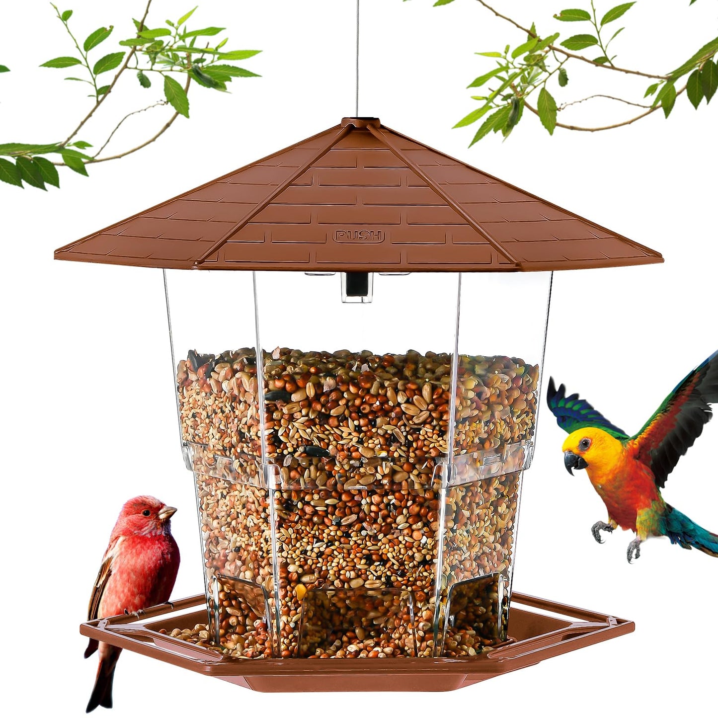 Jealoeur Bird Feeders for Outdoors Hanging Bird Feeder Wild Bird Seed, Brown