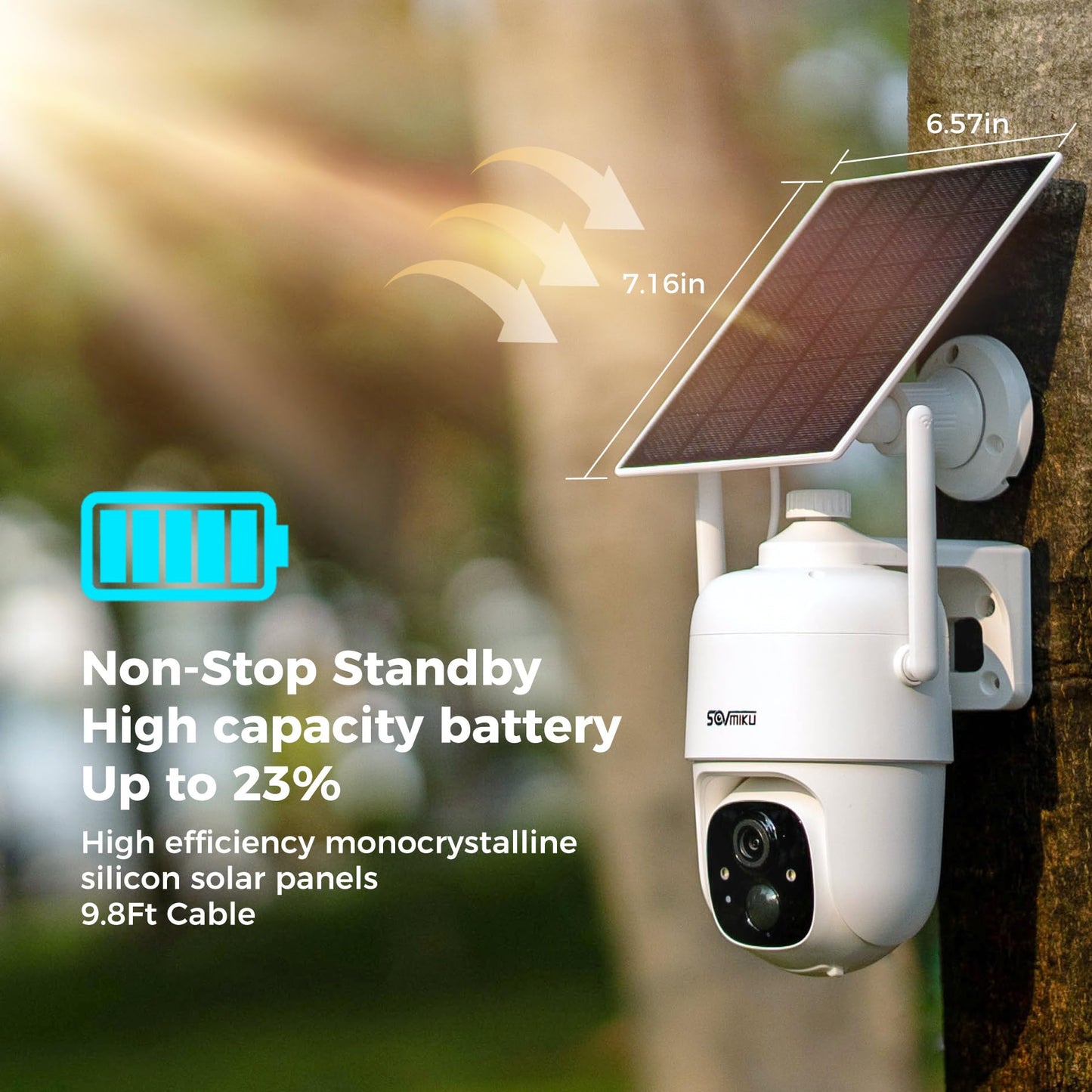 SOVMIKU 2CQ1 AI 2K Solar Security Camera Wireless Outdoor, Battery Powered,Two Way Audio,Motion Detection, 360° View,Easy to Setup,Color Night Vision,Audible Flashlight Siren,180 Days Exchange Policy