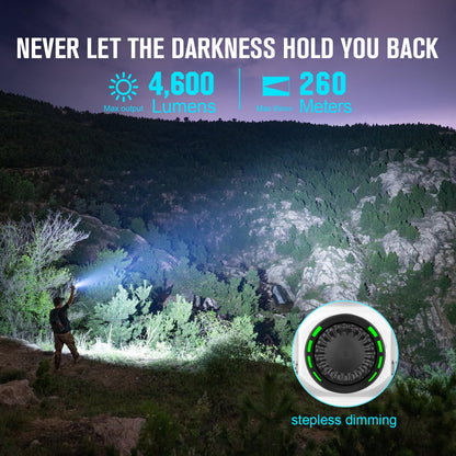 OLIGHT Seeker 4 Pro Rechargeable Flashlights, 4600 Lumens High Powerful Bright LED Light with USB C Holster, Waterproof IPX8 for Emergencies, Camping, Searching(White)