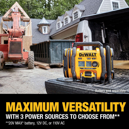 DEWALT Tire Inflator Portable Air Compressor 20V MAX, Car Air Pump with Automatic Shut Off, LED Light, Tool Only (DCC020IB)