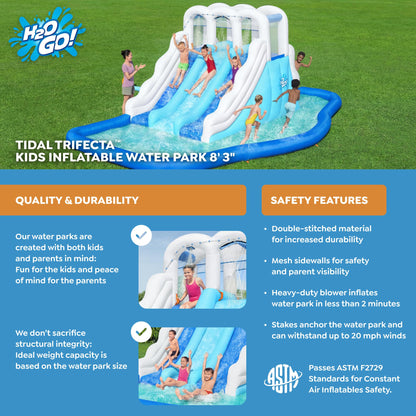 Bestway H2OGO! Tidal Trifecta Kids Inflatable Water Park | Inflatable Triple Slide and Splash Pool | Great for Kids Ages 5 and Up