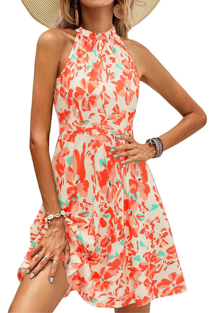 OUGES Women's 2025 Summer Graduation Derby Dresses Halter Neck Floral Spring Dress Casual Sundress(Floral-Z44,L)