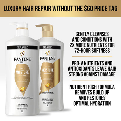 Pantene Shampoo & Conditioner Set, Daily Moisture Renewal Hair Treatment with Pro-V Nutrients for Dry, Color-Treated Hair, Long-Lasting Hydration & Nourishment, 27.7 Fl Oz Each, 2-Pack