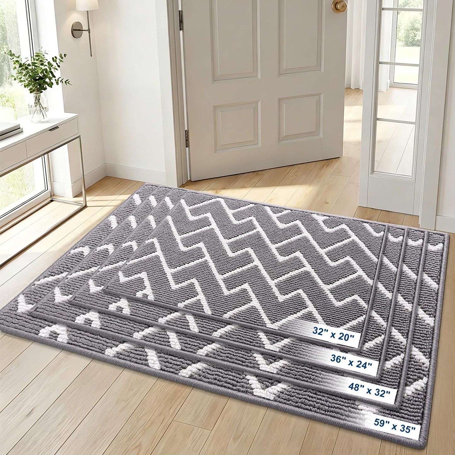 OLANLY Front Door Mat, Non-Slip Rubber Backing, Dirt Resistant and Absorbent, Washable, Easy to Clean Low-Profile Indoor Doormat for Back Door, Entryway, Inside Entrance, 32x20, Grey