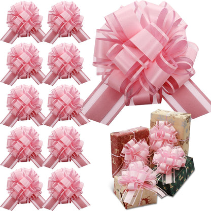 WILLBOND 10 Pcs Large Christmas Pull Bows Gift Wrapping 6 Inch Pull Bows for Christmas Party Birthday Wedding Baskets Xmas for Gift Wrapping Decorations(Lotus Root Pink)