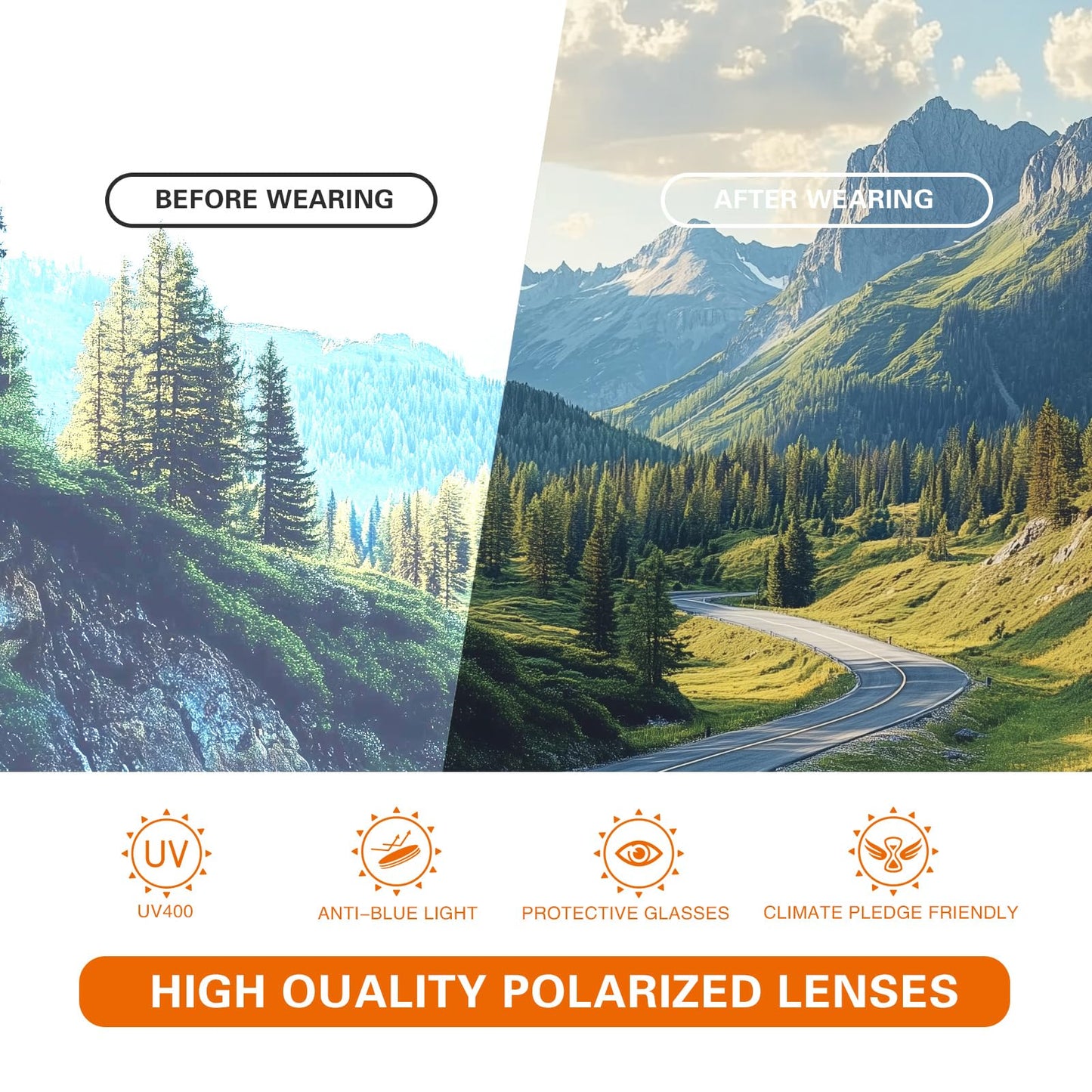 suoso Sports Polarized Sunglasses for Men: TR90 UV400 Protection Sun Glasses Womens Wrap Around Goggles for Drving Fishing Blue