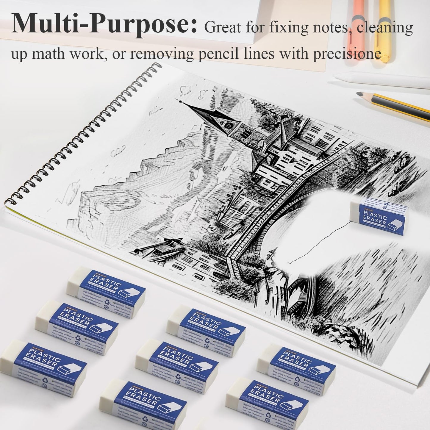 Realzeva White Eraser, 8-Pack Bulk Erasers for Classroom,White Erasers for School, Classroom Must Haves & Back to School Supplies Eraser, Latex-Free & No Crumbling, Gomas De Borrar Escolares.