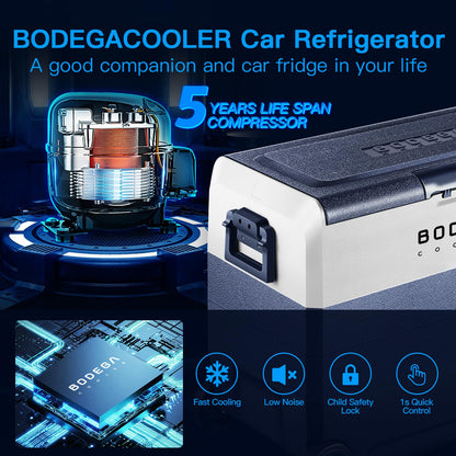 BODEGACOOLER 12 Volt Refrigerator,64 Quart Car Fridge Dual Zone WIFI APP Control,Portable Refrigerator Freezer （60L）-4℉-68℉,12v Cooler Fridge,12/24V DC and 100-240V AC for Outdoor,Camping,Travel,RV