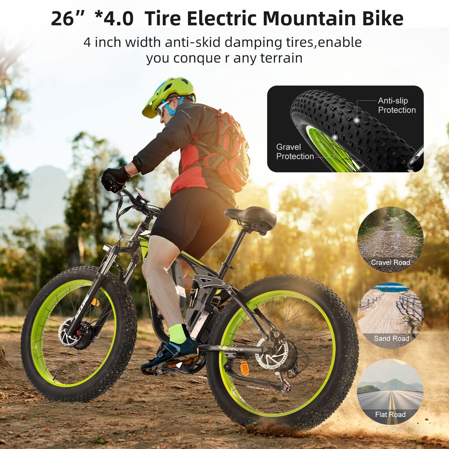 1500W Electric Bike for Adults, 26" Fat Tire Electric Mountain Bicycle, 48V 22.4Ah Removable Li-Ion Battery, Max 30.5Mph E-Bike Snow Beach,Electric Bicycle with 7 Speed Suspension Fork