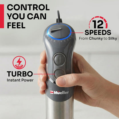 Mueller Multistick 5-in-1 Immersion Blender Handheld, 12-Speed Hand Mixer