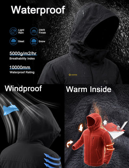 GEMYSE Men's Ski Snow Jacket Warm Winter Waterproof Coat Snowboard Rain Jacket Hooded Windproof Windbreaker（Black,Large）