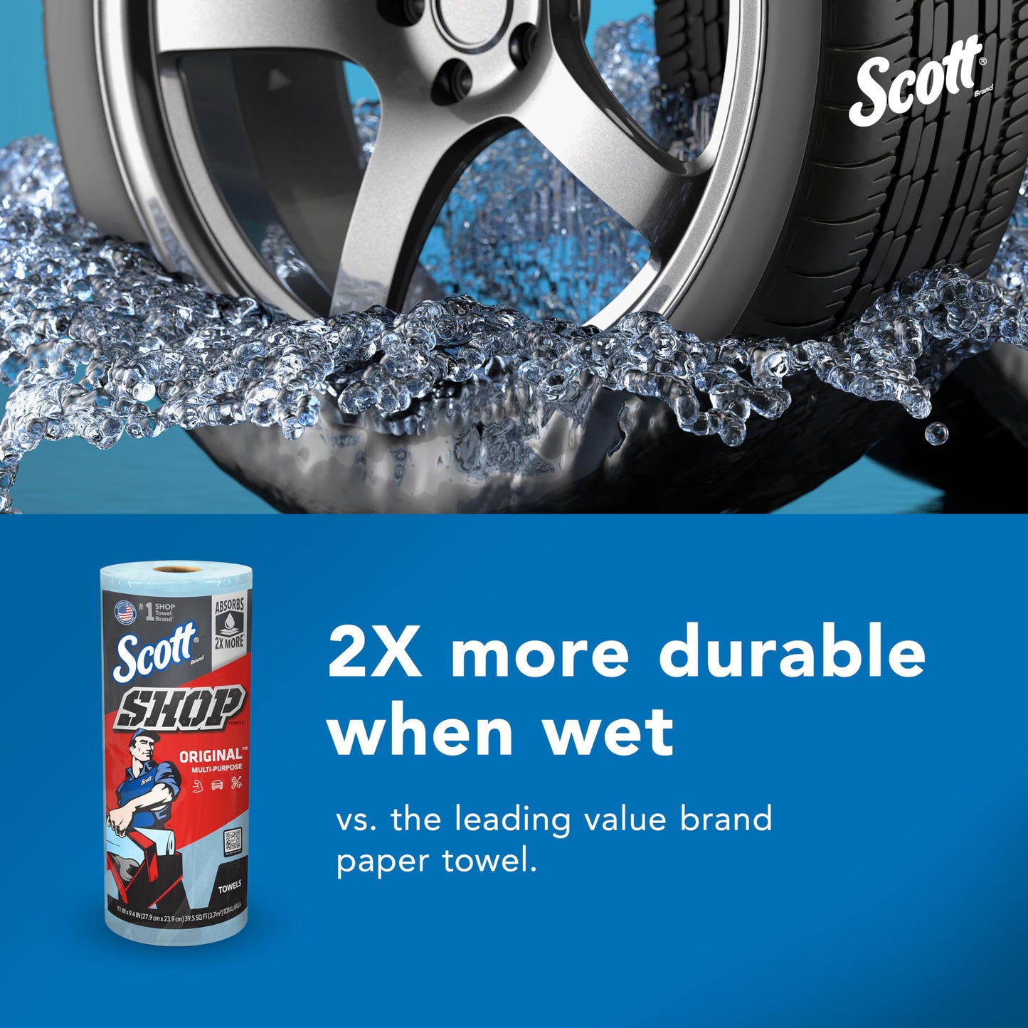 Scott® Shop Towels Original™ (55990), Blue Shop Towels, Big Rolls, 4 Packs of 6 Rolls, 11"x9.4" sheets, (60 Towels/Roll, 24 Rolls/Case, 1,440 Towels/Case)