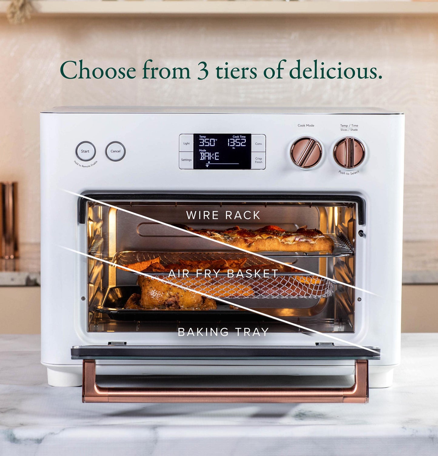 Café Couture Oven with 14 essential cooking modes, including Air Fry, CrispFinish, Bake, Broil, Roast, Toast, Pizza, WiFi & Smart Connected, Voice Control, Countertop Small Appliances, Matte White