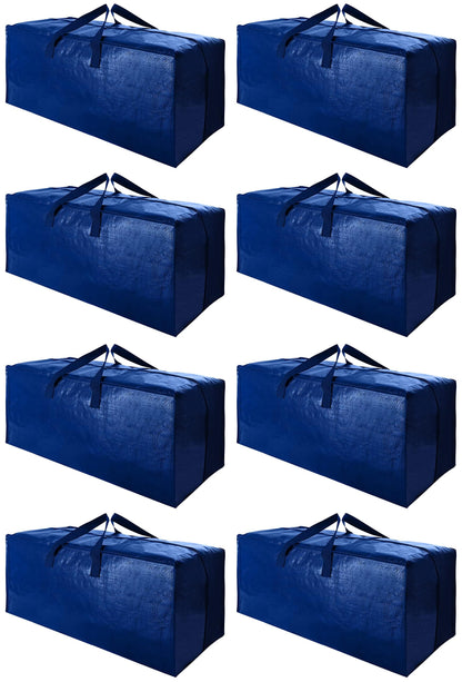 Cosy Family 8 Pack Heavy Duty Extra Large Moving Bags with Backpack Straps - Strong Handles & Zippers, Storage Totes For Space Saving, Fold Flat, Alternative to Moving Box (Set of 8, Blue)