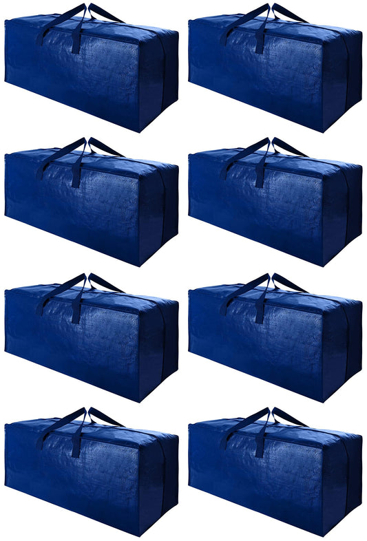 Cosy Family 8 Pack Heavy Duty Extra Large Moving Bags with Backpack Straps - Strong Handles & Zippers, Storage Totes For Space Saving, Fold Flat, Alternative to Moving Box (Set of 8, Blue)