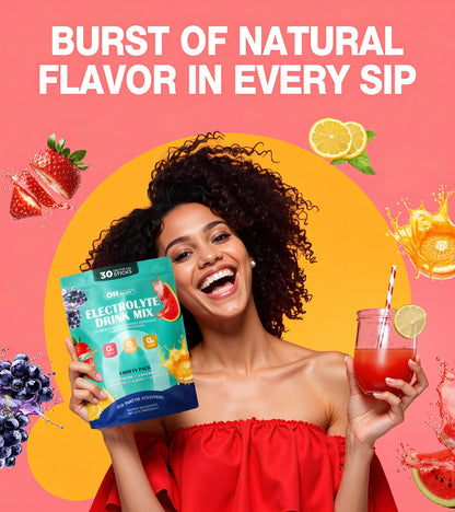 Dralot Juicy Splash 30 Packs Sugar Free Electrolytes Powder w/Natural Flavor, Liquid Daily IV Recharge+Tech. Mix 5 Electrolyte for Balance, Raw Seasalt Hydration Packets for GF, Vegan, Non-GMO, Keto