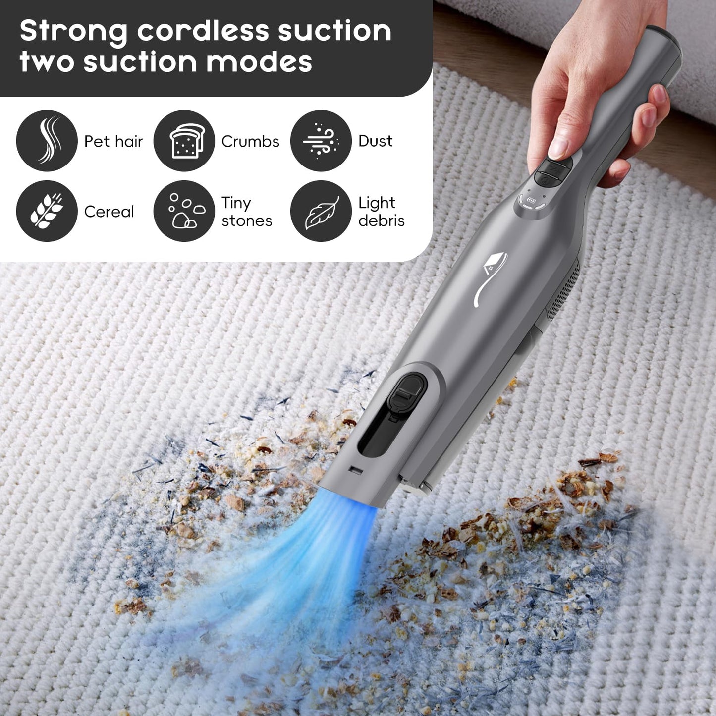 AYONTIN Cordless Handheld Vacuum, Lightweight Portable Hand Vacuum Cleaner with LED Light,Rechargeable Hand Held Vacuum with Charging Dock, Powerful Suction for Office, Home,Car,Silver