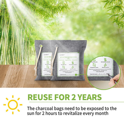 CLEVAST Bamboo Charcoal Air Purifying Bags (Large, 4×200g), Removes Odors and Moisture, Nature Fresh Air Purifier Bags, Odor Eliminator for Home, Car, Pets, Bathroom, Basement
