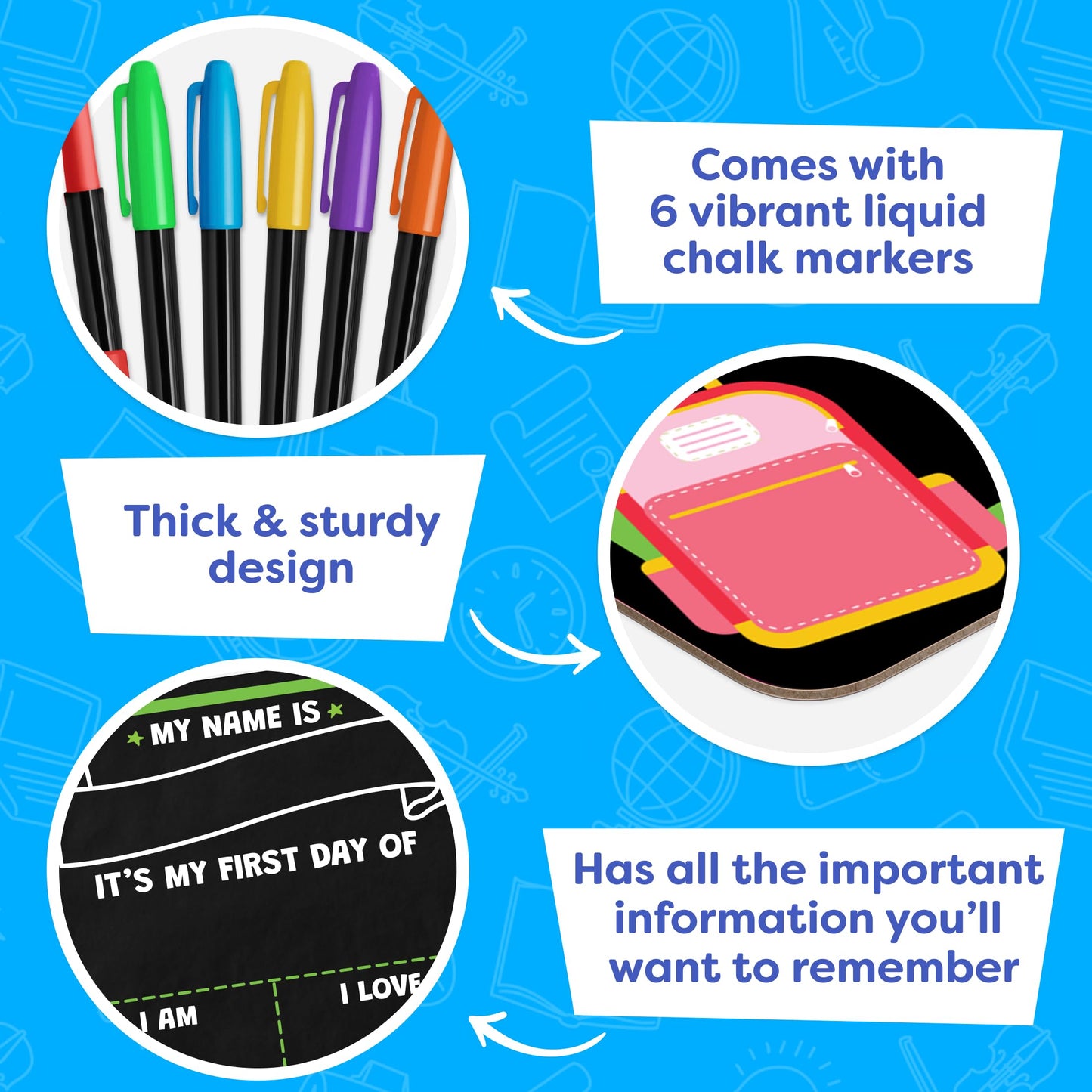 First Day of School Sign Board with Liquid Chalk Markers - 14”x11” Double-Sided & Reusable - My First and Last Day - Back to School Supplies Board for Kindergarten, Preschool