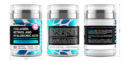 SimplyVital Collagen, Retinol & Hyaluronic Acid Cream - Anti-Aging Retinol Cream for Face, Neck & Décolleté - Made in USA - Daily Moisturizer Face Cream - 3.38 fl oz