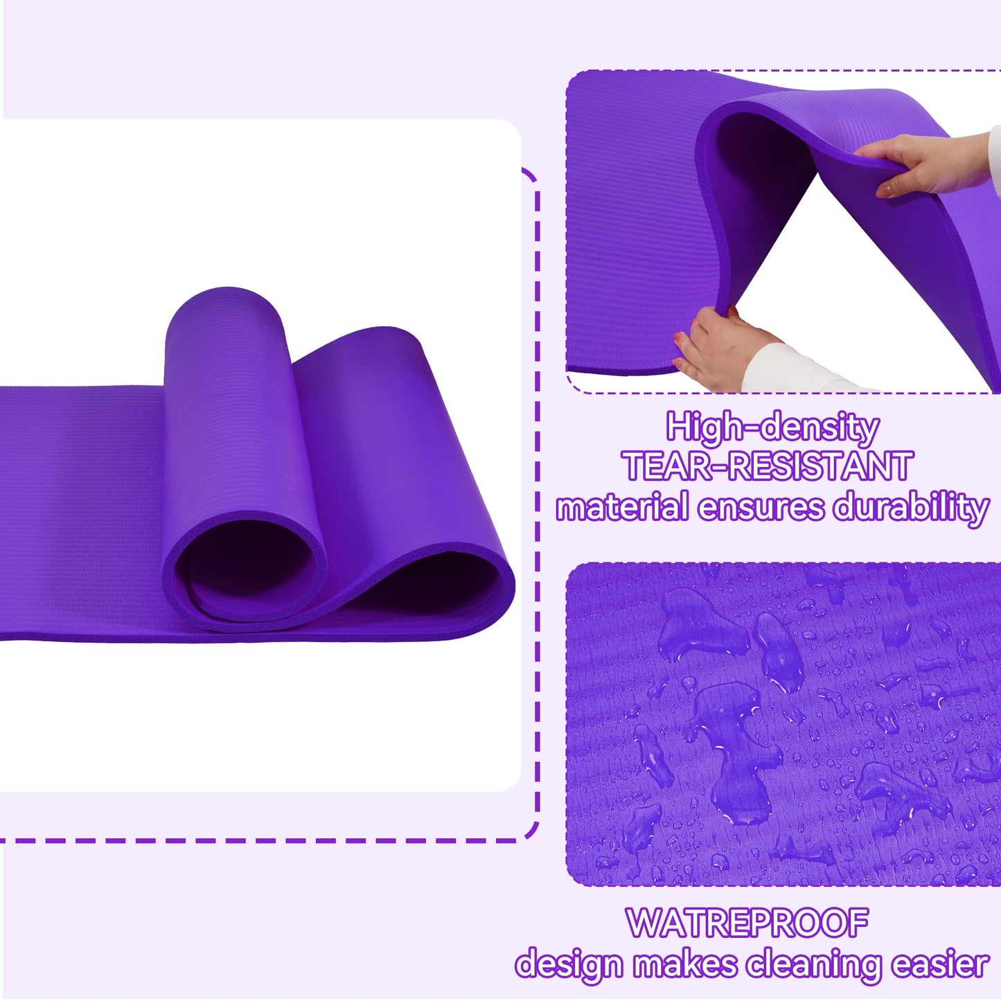 Fitvids All Purpose 1/2-Inch Extra Thick High Density Anti-Tear Exercise Yoga Mat with Carrying Strap, Purple