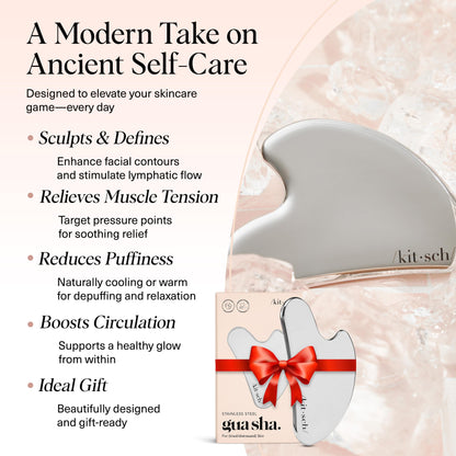 Kitsch Stainless Steel Gua Sha Facial Tools - Guasha Tool for Face, Face Sculpting Tool, Jawline Shaper, Double Chin Reducer, Body Gua Sha Tools, Lymphatic Drainage Massager, Facial Skin Care - Silver