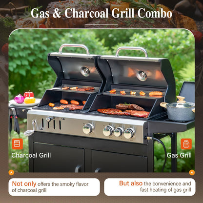 Sophia & William Charcoal and Propane Gas Grill Combo with Side Burner & Porcelain-Enameled Cast Iron Grate, Dual Fuel BBQ Grill for Outdoor, Barbecue Grill, 690 SQIN Cooking Area