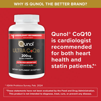 Qunol CoQ10 200mg Softgels, Ultra CoQ10 - Ultra High Absorption Coenzyme Q10 Supplements - Antioxidant Supplement for Vascular and Heart Health & Energy Production - 2 Month Supply - 60 Count