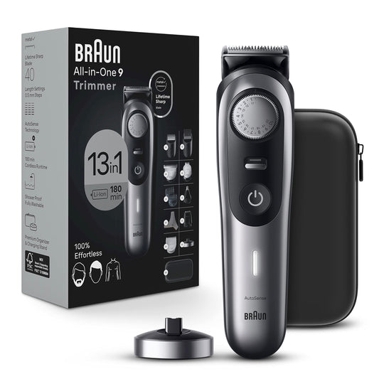 Braun All-in-One Style Kit Series 9 9440, 13-in-1 Trimmer for Men with Beard Trimmer, Body Trimmer for Manscaping, Hair Clippers & More, Sharpest Blade, 40 Length Settings,