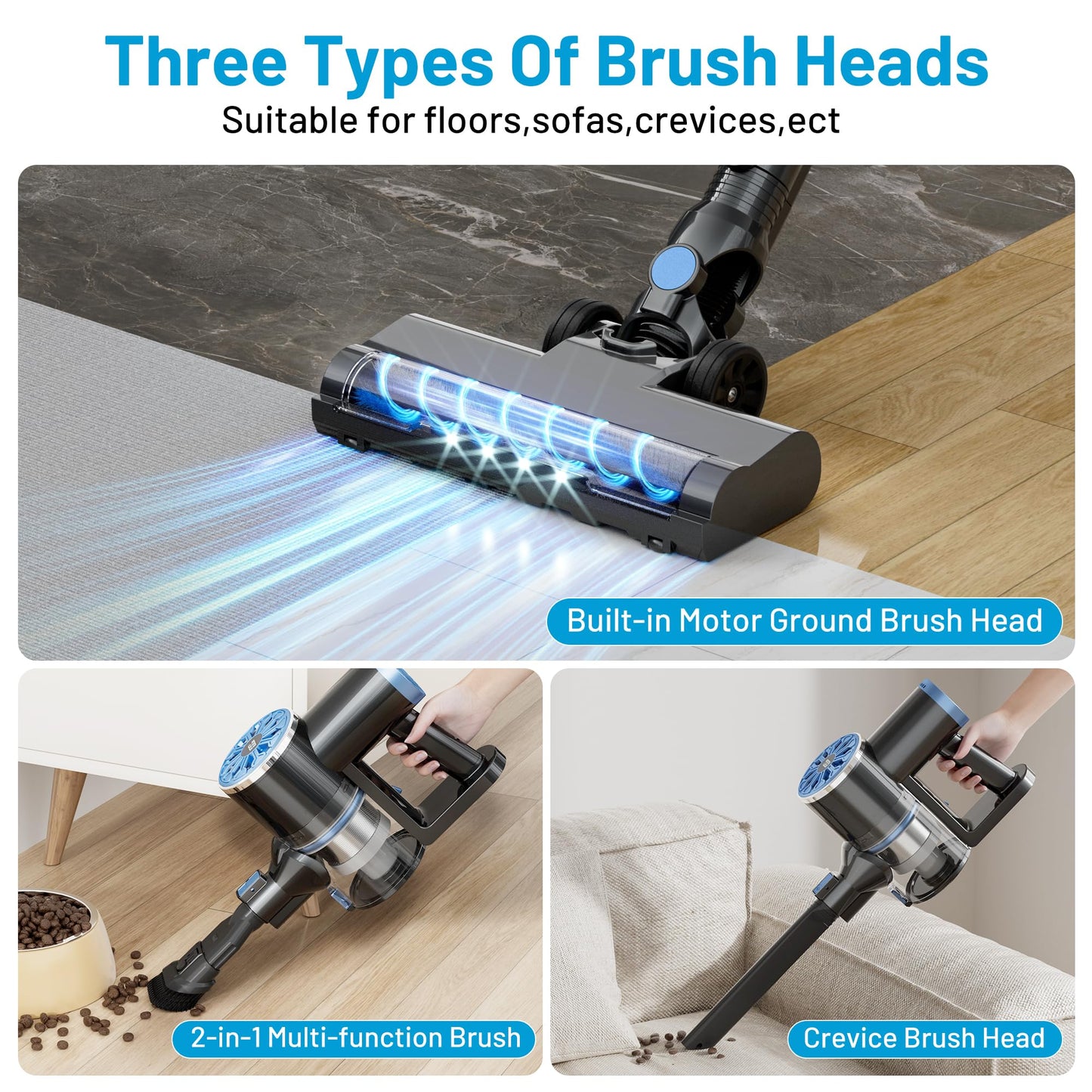 Cordless Vacuum Cleaner with Self-Standing, LED Screen Stick Vacuum Cleaners for Home, Lightweight Powerful Suction Vacuum, 6-in-1 Rechargeable Vacuum for Carpets, Pet Hair, Hardwood Floors
