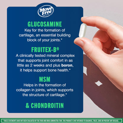 Move Free Advanced Glucosamine Chondroitin MSM Joint Support Supplement, Supports Mobility Comfort Strength Flexibility & Bone - 120 Tablets (40 servings)*