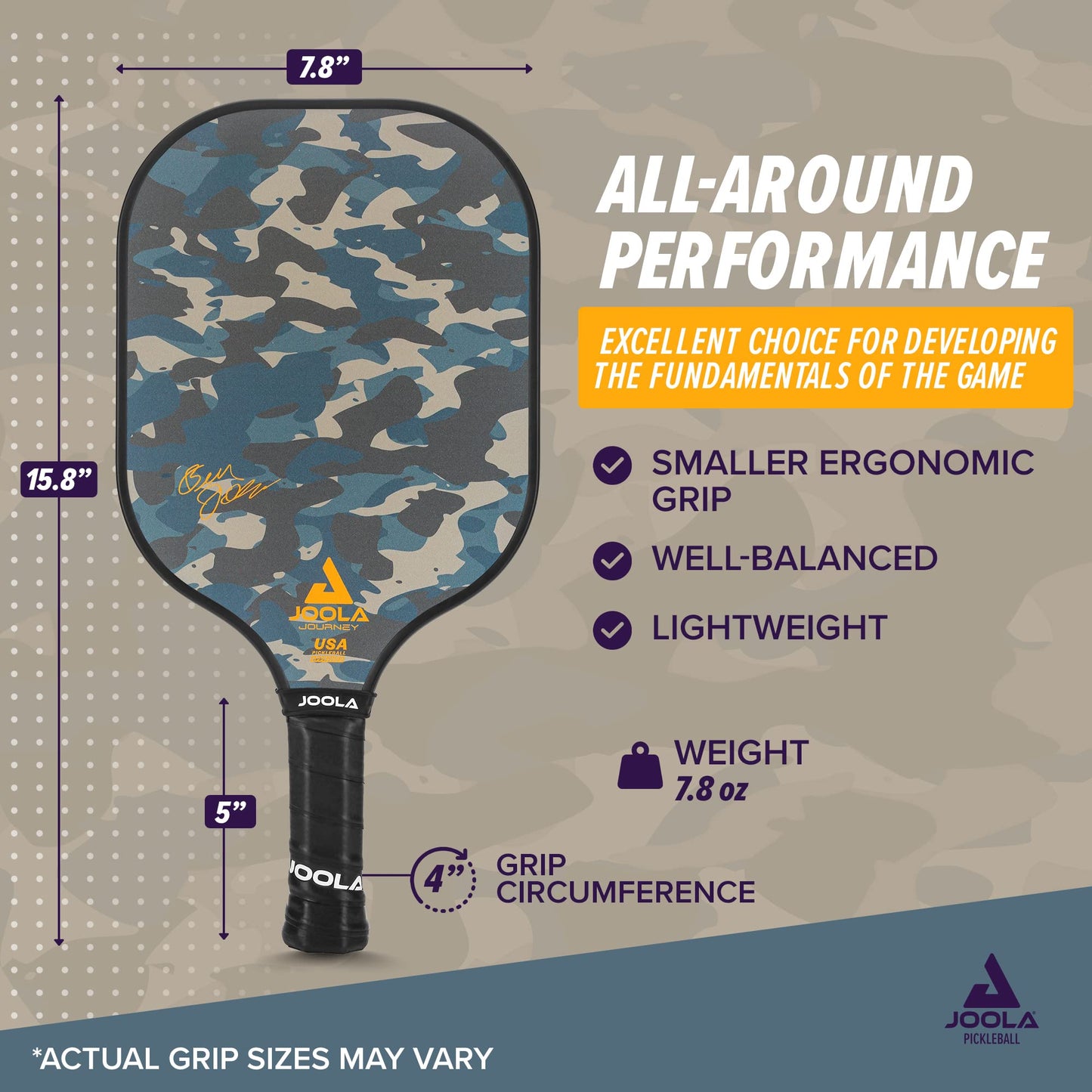 JOOLA Journey Pickleball Paddle – Fiberglass Graphite Surface for More Power – Lightweight Pickleball Paddle w/Increased Control - Multiple Colors & Designs - USAPA Approved - Camo 10mm