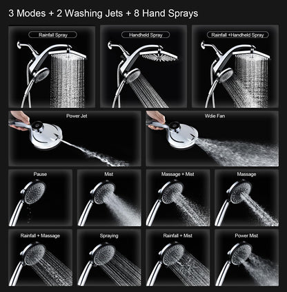High Pressure Rain Shower Head: Upgrade Shower Heads with Handheld Spray Combo with Fixed Showerhead and 10 Sprays Handheld Shower Head, Detachable Shower head Built-in Magnetic Docking and Power Jets