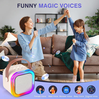 Mini Karaoke Machine for Kids Adults, Portable Bluetooth Karaoke Speaker with 2 Wireless Mics and LED Color Lights, Home Birthday Party for Girls/Boys Ages 4, 5, 6, 7, 8, 9, 10,11,12+