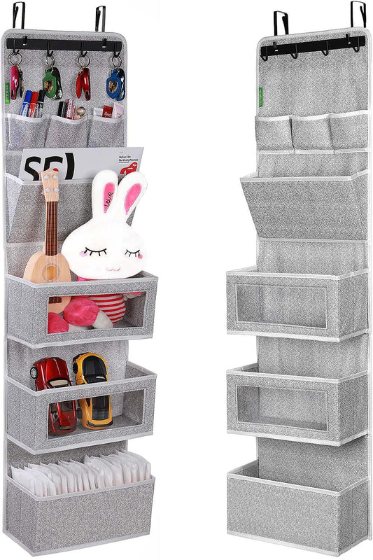 VICTORICH All-IN-ONE Over the Door Organizer, Super Behind the Door Storage Organizer with Door Rack and Large Clear Windows, Wall File Organizer, Hanging Organizer (New Grey)