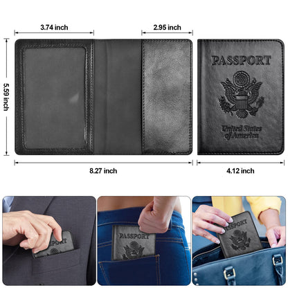 Eoehro Passport and Vaccine Card Holder Combo, Faux Leather, Compact, Lightweight, Waterproof, AA-Black