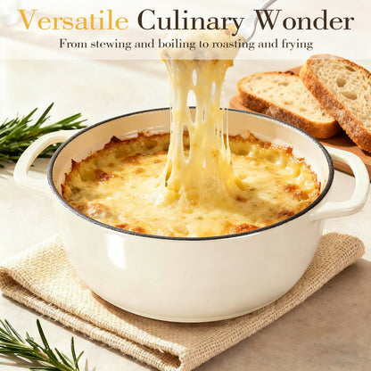 Umite Chef 6QT Enameled Cast Iron Dutch Oven with Lid, Versatile Heavy-Duty Cookware Pot for Baking Bread, Braising, Soups & Stews, Oven & Stovetop Safe with Heat Resistant Gloves（Cream White）