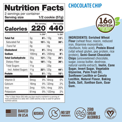 Lenny & Larry's The Complete Cookie, Chocolate Chip, Soft Baked, 16g Plant Protein, Vegan, Non-GMO, 4 Ounce Cookie (Pack of 12)