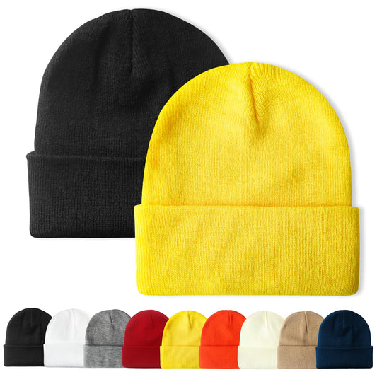 PFFY 2 Packs Unisex Beanie Hats for Men Women Knit Winter Beanies Black+Yellow
