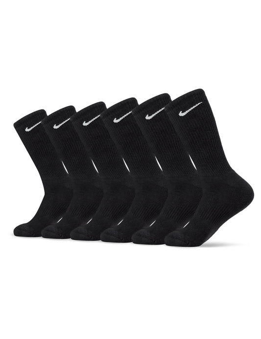 Nike Unisex Everyday Cushioned Training Crew Socks (6 Pairs), Black/White, Large