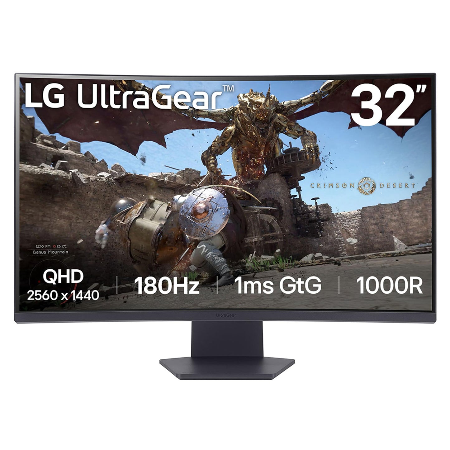 LG 32GS60QC-B Ultragear 32-inch Curved Gaming Monitor QHD (2560x1440) 180Hz 1ms 1000R AMD FreeSync HDR10 HDMIx2 DisplayPort Borderless Design Black Stabilizer DAS Crosshair FPS Counter - Black