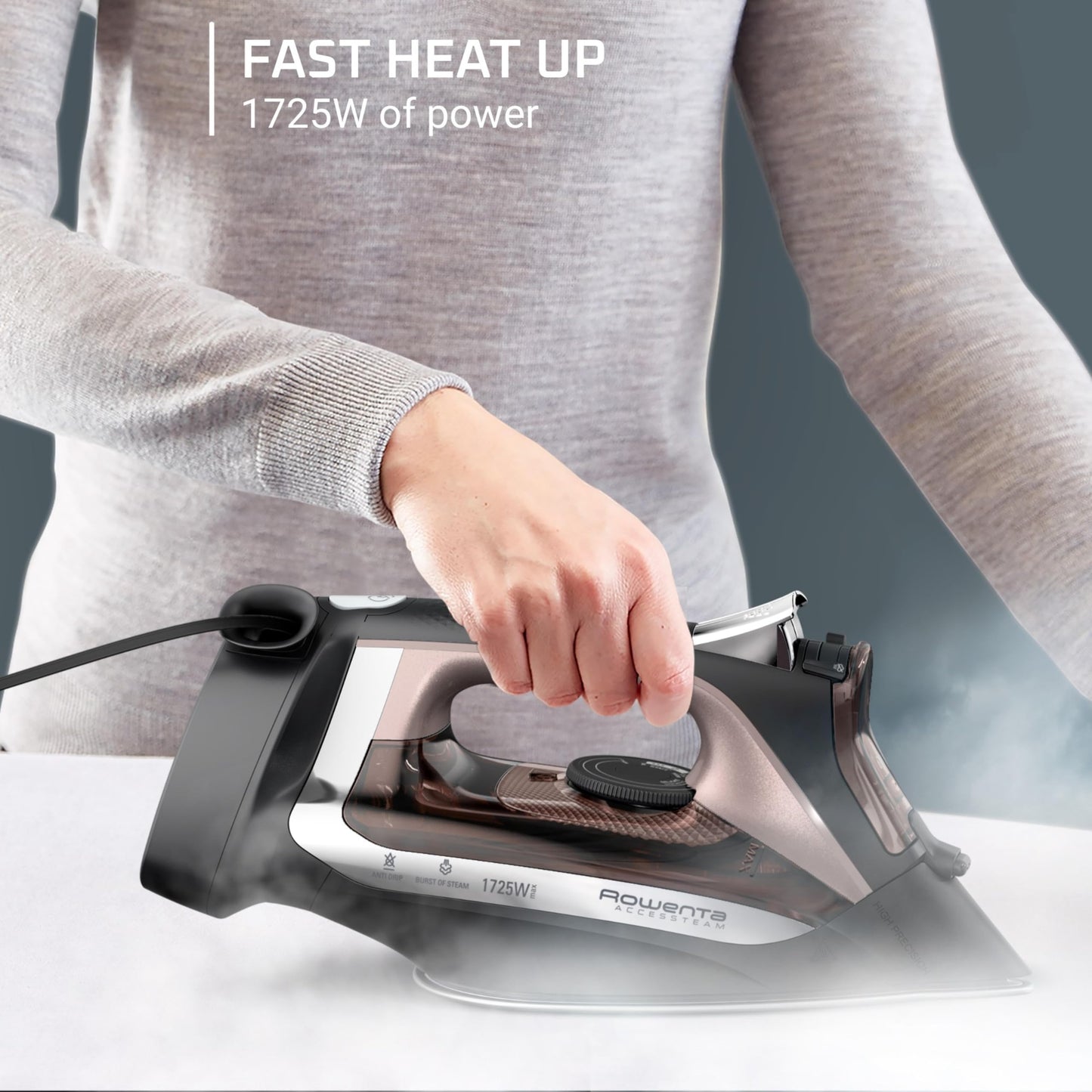 Rowenta Iron Steamer for Clothes, Stainless Steel Soleplate, Iron with Retractable Cord, Black, DW2459